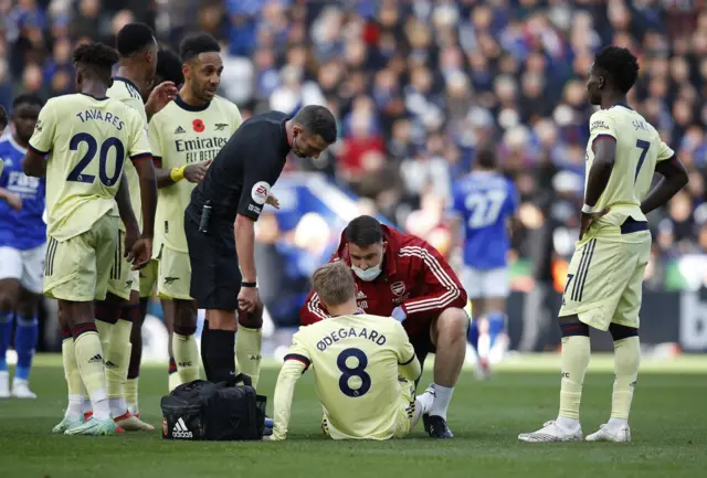 Martin Odegaard receives medical attention