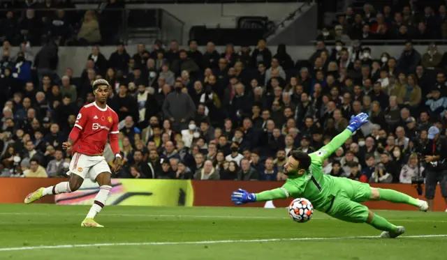 Marcus Rashford scores against Tottenham