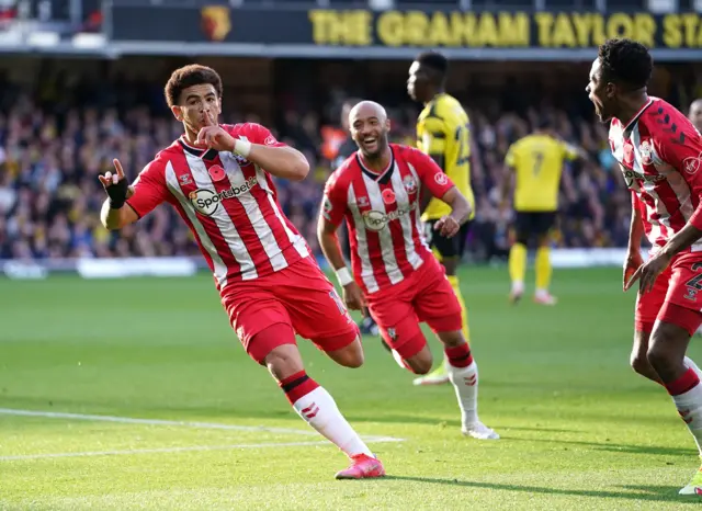 Southampton celebrate their winners against Watford