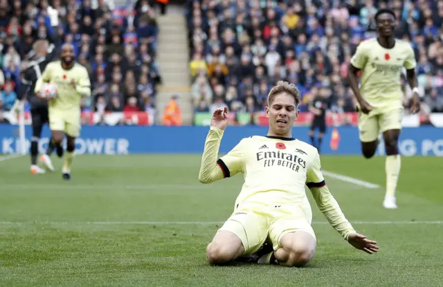 Emile Smith Rowe celebrates his goal for Arsenal