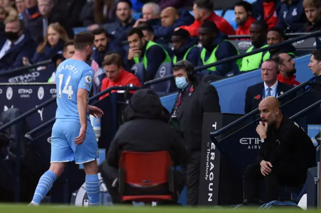 Aymeric Laporte leaves the pitch for Manchester City