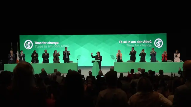 Mary Lou McDonald on stage at the Sinn Féin conference