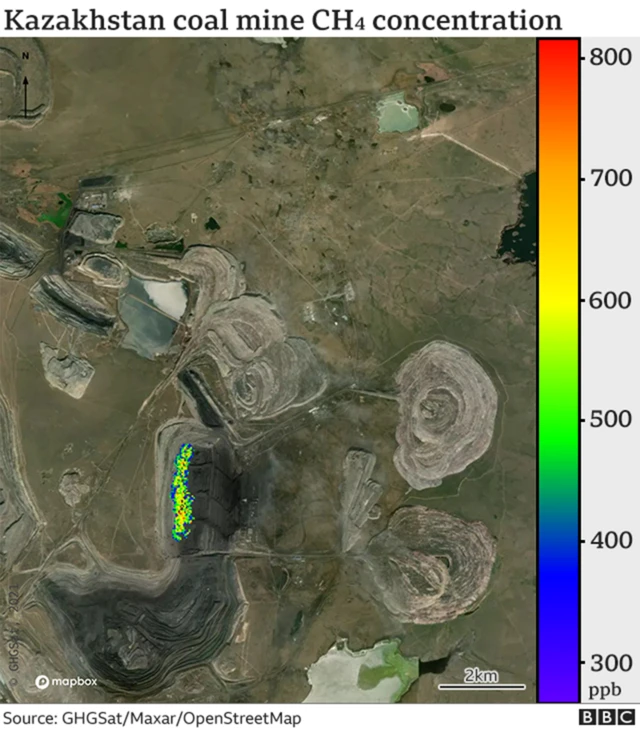 Graphic showing methane cncentration at a mine