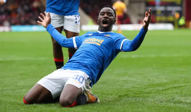 Fashion Sakala celebrates scoring for Rangers against Motherwell