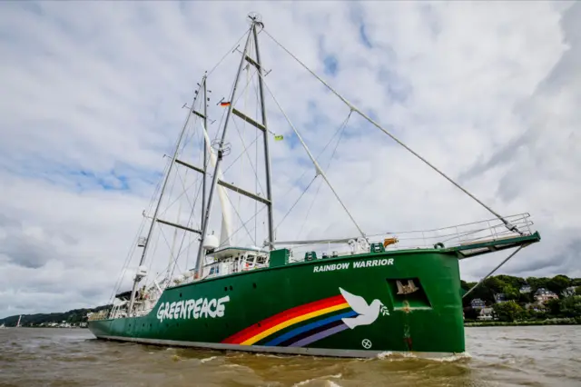 Rainbow Warrior, pictured earlier this year at a protest in Germany