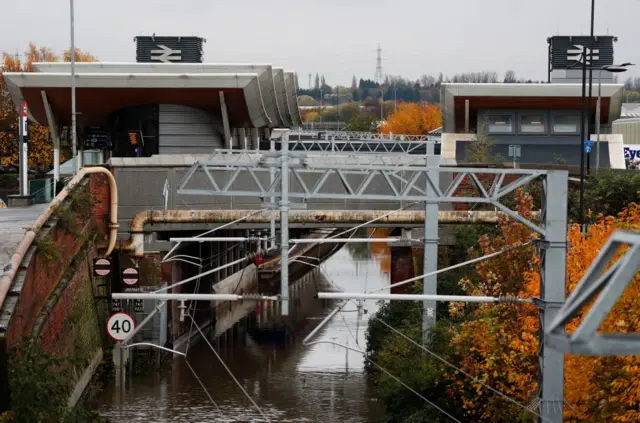 Flooded Rotherham railway station