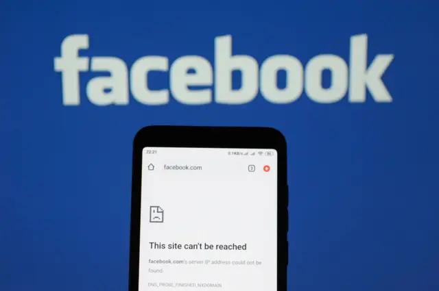 Smart phone showing facebook site down