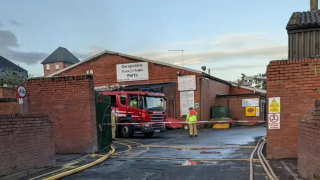 Business park with firefighters