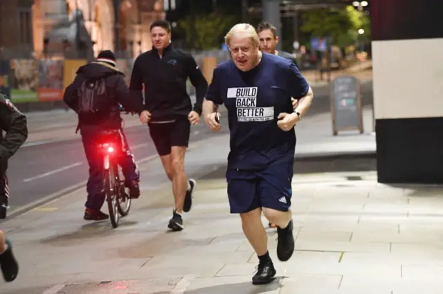 Boris Johnson was spotted by photographers while he was out on a morning run early this morning.