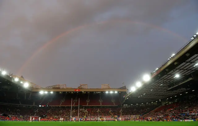 A rainbow above Old Trafford