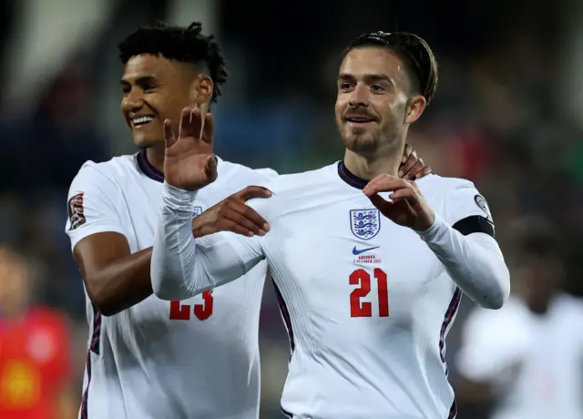 Jack Grealish celebrates his first goal for England