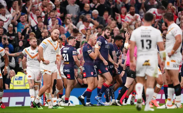 St Helens celebrate Kevin Naiqama's try