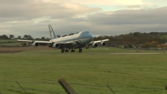 Air Force One touches down at Edinburgh Airport