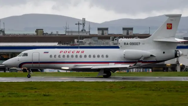 A Russian Dassault Falcon 7X jet arrived in Edinburgh from Moscow on Sunday