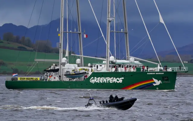 Rainbow Warrior sailing on the Clyde