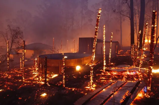 Houses ravaged by bushfires