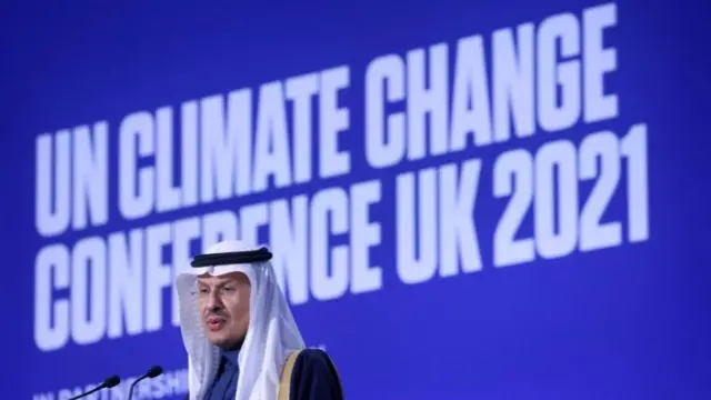 Saudi Energy Minister Prince Abdulaziz bin Salman, speaks at the COP26 summit in Glasgow, Scotland (10 November 2021)