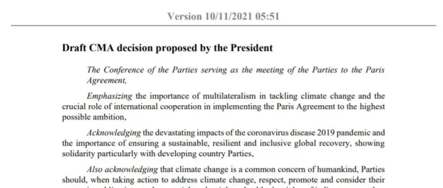 Extract from COP26 draft agreement