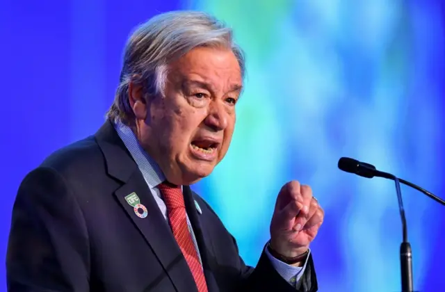UN Secretary General Antonio Guterres speaks at the COP26 summit in Glasgow