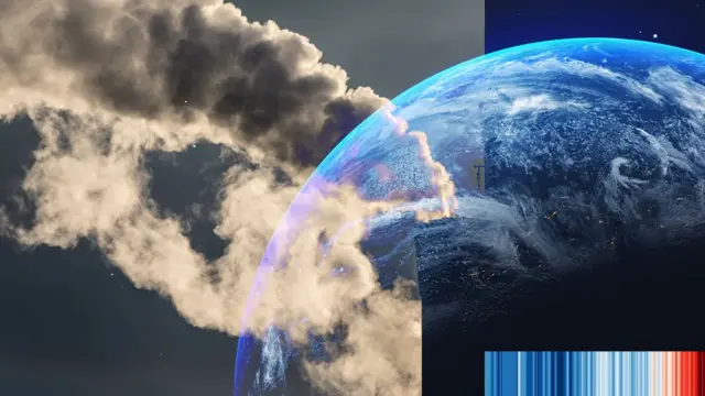 A graphic showing polluting smoke coming off planet earth