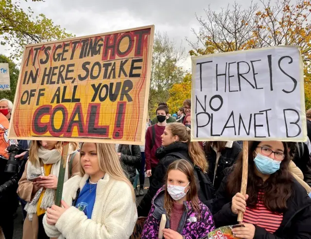 Children at a protest in Glasgow last week