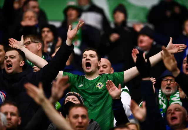 Northern Ireland supporters during the FIFA World Cup 2022 qualifying group C match between Northern Ireland and Lithuania