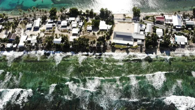 Homes along an island beach