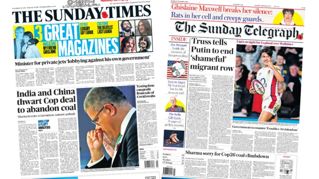 Sunday Times and Sunday Telegraph front pages