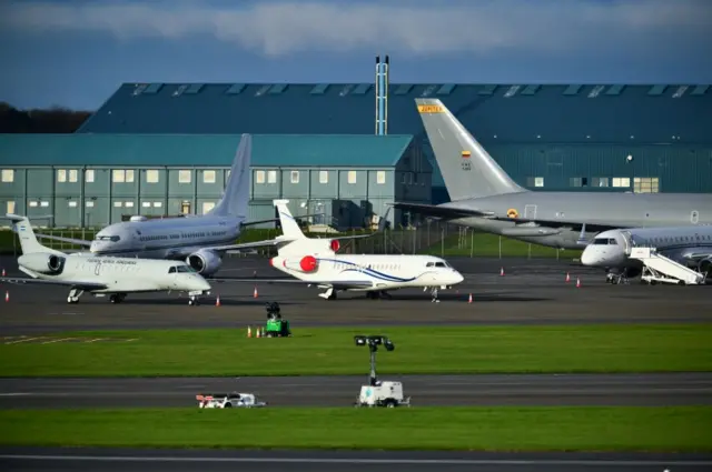 Private jets at Prestwick Airport at the start of COP26