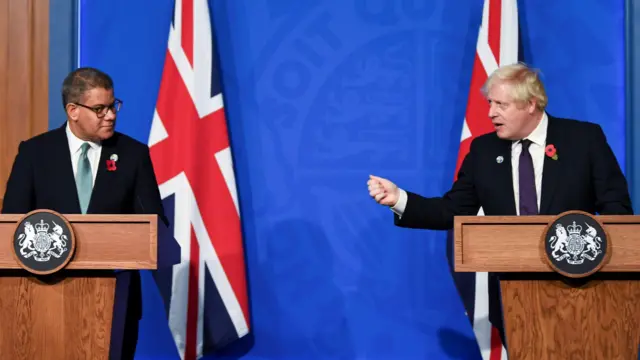 Boris Johnson and Alok Sharma give a press conference