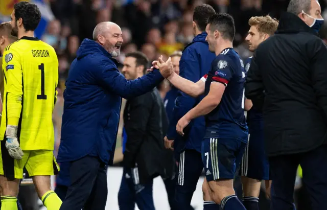 Steve Clarke with John McGinn at full-time