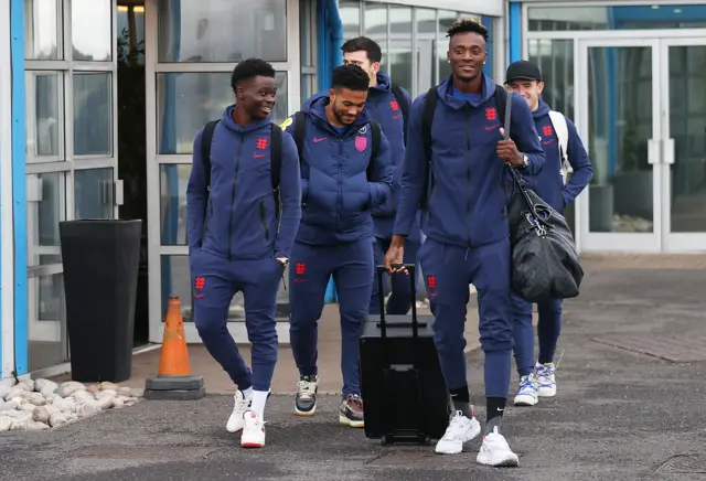 England players at the airport