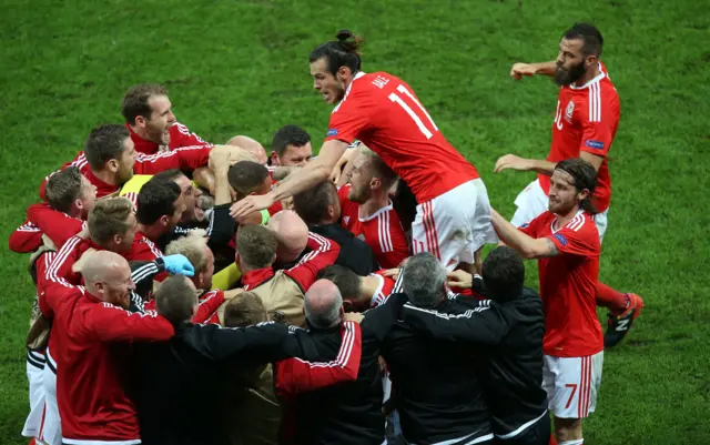 Wales celebrate against Belgium