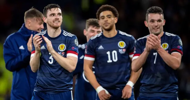 Scotland players applaud the supporters at Hampden