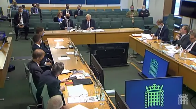 Boris Johnson in front of the committee