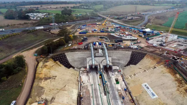 An aerial view of the entrance to the Chiltern Tunnels at the south portal HS2 align compound, in Rickmansworth, Hertfordshire