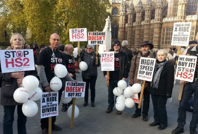 Church Fenton anti-HS2 campaigners outside parliament