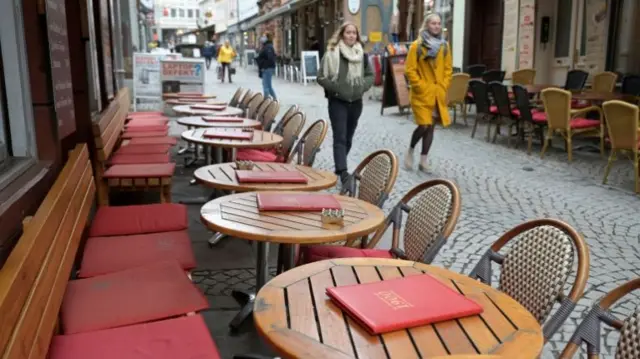 A view of a restaurant using "2G" rules, allowing only those vaccinated or recovered from the coronavirus disease (COVID-19) to enter indoor areas, in Marburg, Germany, on 17 November 2021