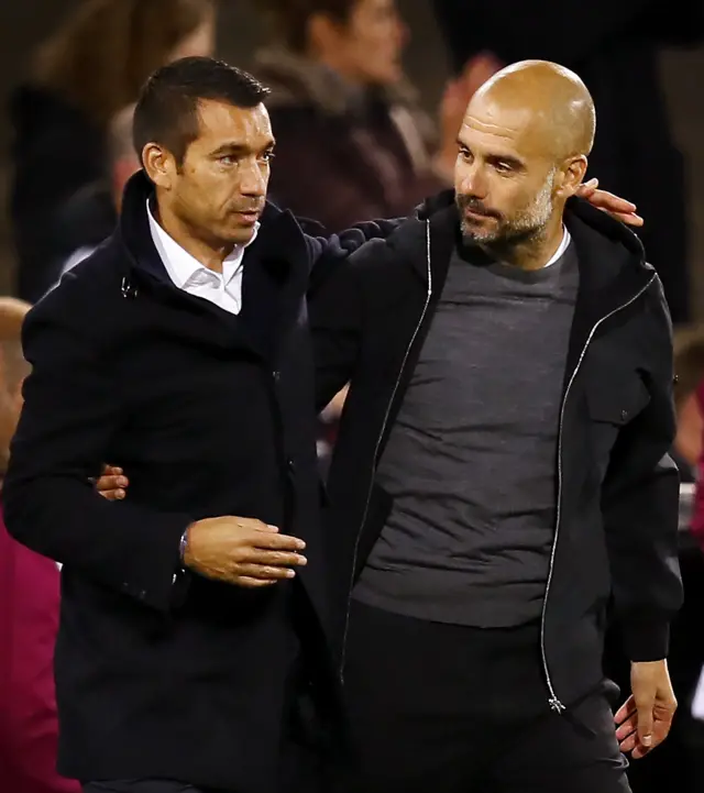 Giovanni van Bronckhorst with Pep Guardiola