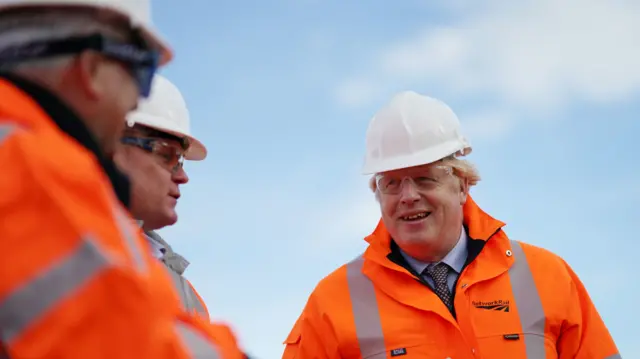 Prime Minister Boris Johnson during a visit to the Network Rail hub at Gascoigne Wood, near Selby, North Yorkshire