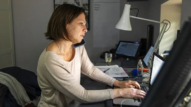 A woman working from home