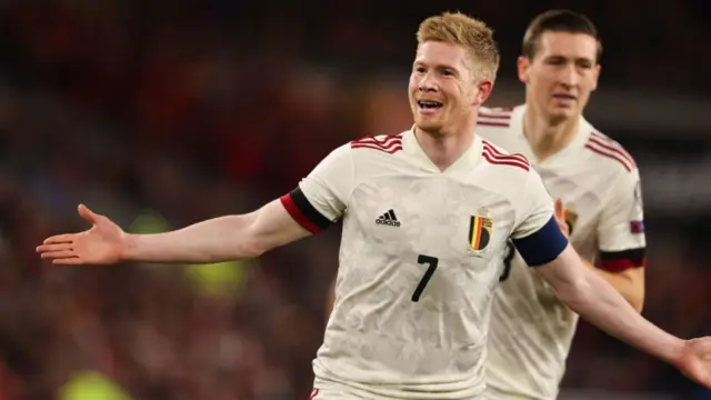 Kevin De Bruyne celebrates a goal for Belgium