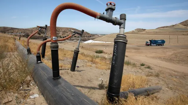 Tubes collecting gas at landfill sites in the US