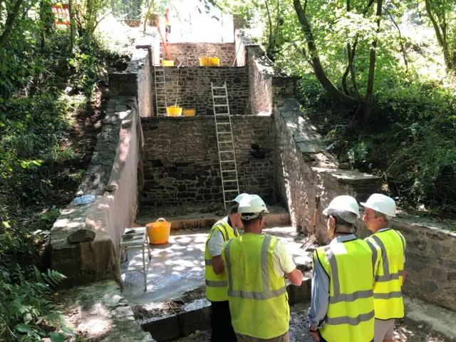 Workers while construction was under way