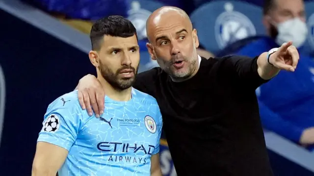 Sergio Aguero and Pep Guardiola