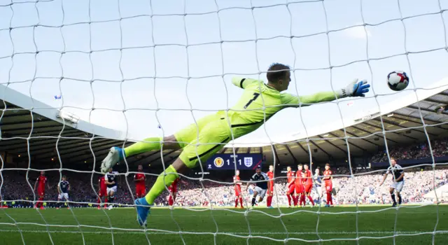 Hart stretches to try stop one of Griffiths' free-kicks