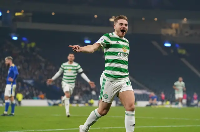 Celtic winger James Forrest celebrates his goal