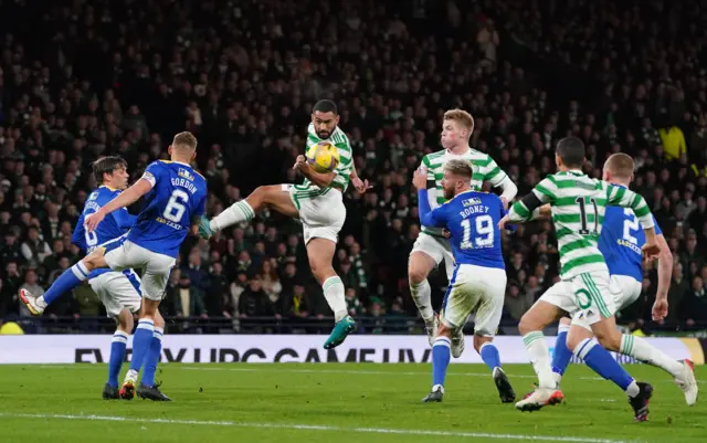 Celtic centre-half Cameron Carter-Vickers heads wide