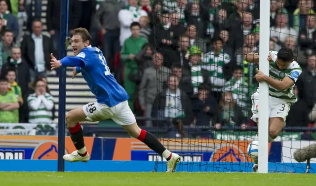 Nikica Jelavic celebrates his winning goal at Hampden in 2011