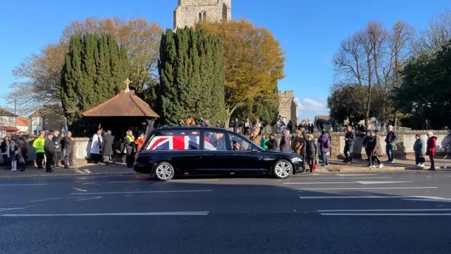 The hearse arrives at St Mary's Church in Prittlewell